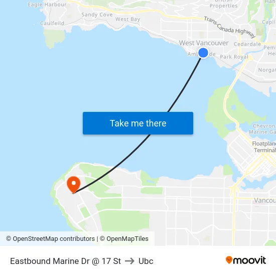 Eastbound Marine Dr @ 17 St to Ubc map