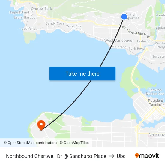 Northbound Chartwell Dr @ Sandhurst Place to Ubc map
