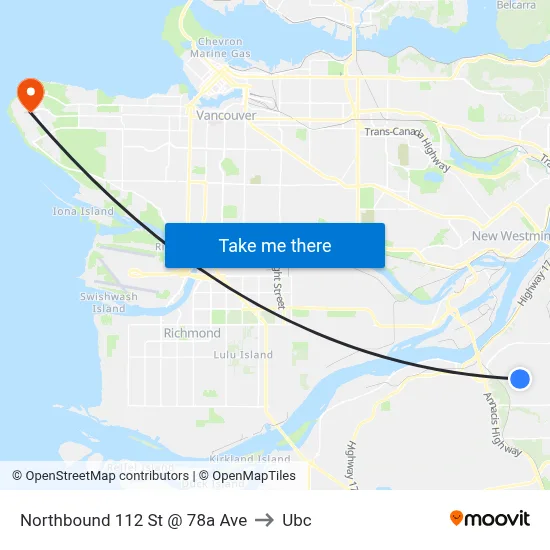 Northbound 112 St @ 78a Ave to Ubc map