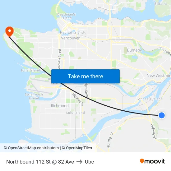 Northbound 112 St @ 82 Ave to Ubc map