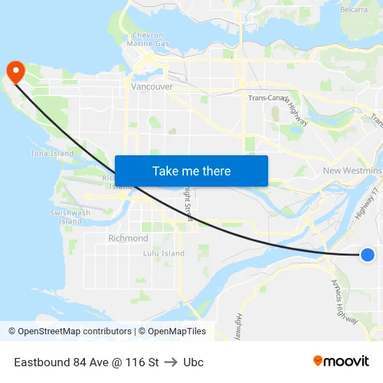 Eastbound 84 Ave @ 116 St to Ubc map