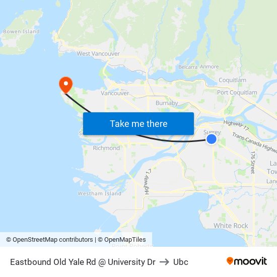Eastbound Old Yale Rd @ University Dr to Ubc map