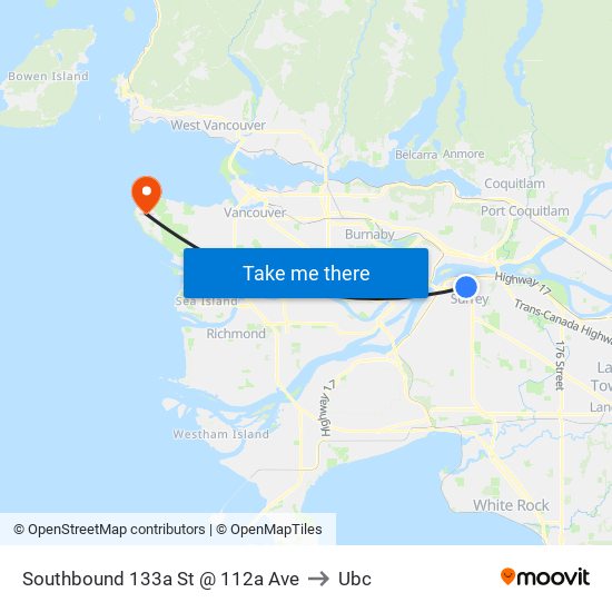 Southbound 133a St @ 112a Ave to Ubc map