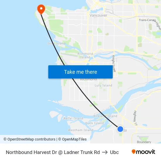 Northbound Harvest Dr @ Ladner Trunk Rd to Ubc map