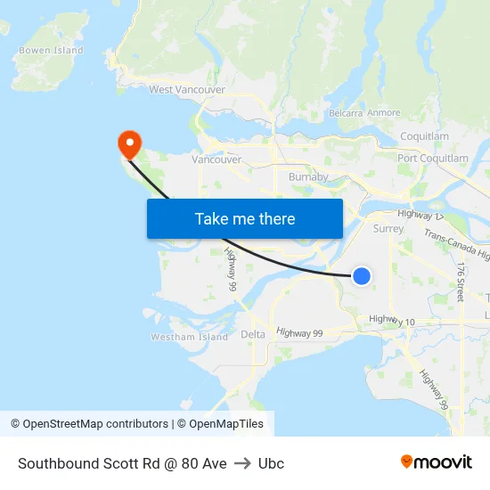 Southbound Scott Rd @ 80 Ave to Ubc map