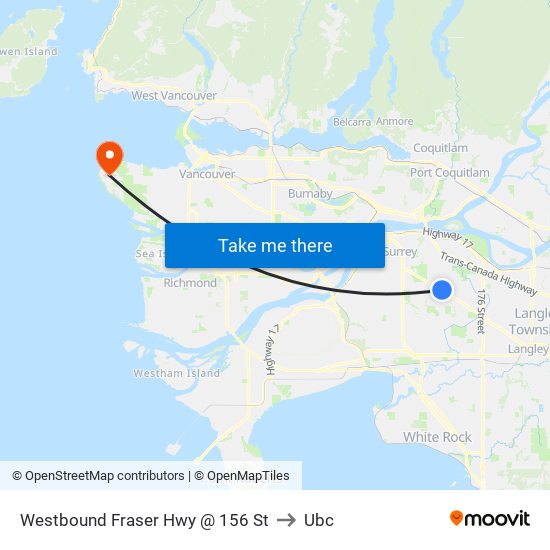 Westbound Fraser Hwy @ 156 St to Ubc map