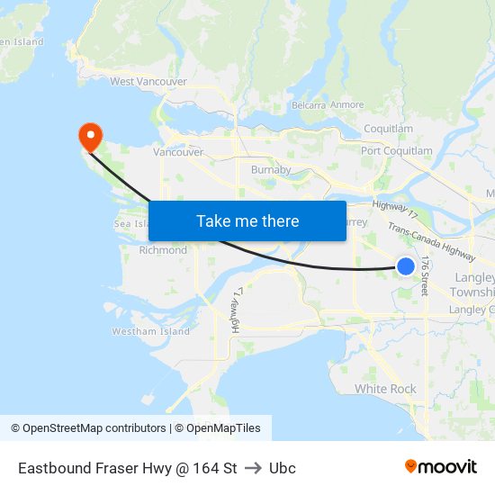 Eastbound Fraser Hwy @ 164 St to Ubc map