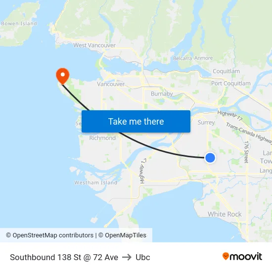 Southbound 138 St @ 72 Ave to Ubc map