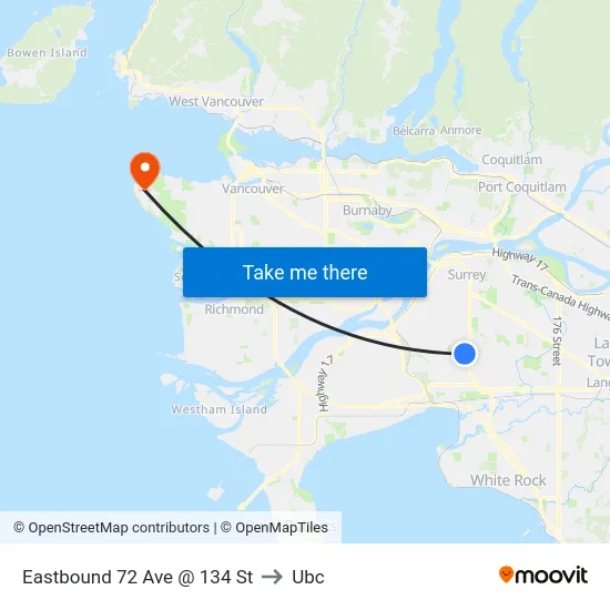 Eastbound 72 Ave @ 134 St to Ubc map