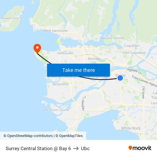 Surrey Central Station @ Bay 6 to Ubc map