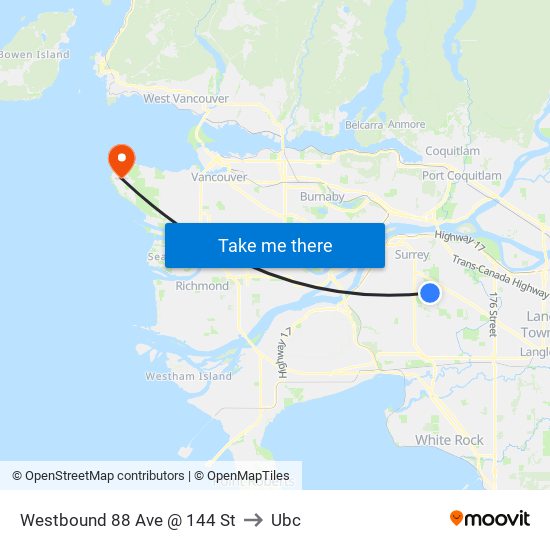 Westbound 88 Ave @ 144 St to Ubc map