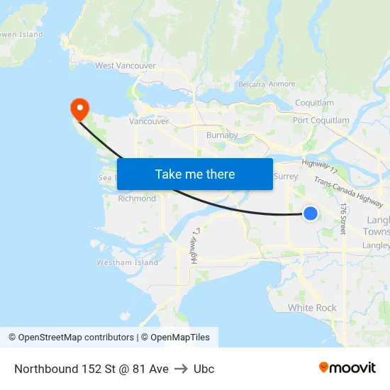 Northbound 152 St @ 81 Ave to Ubc map