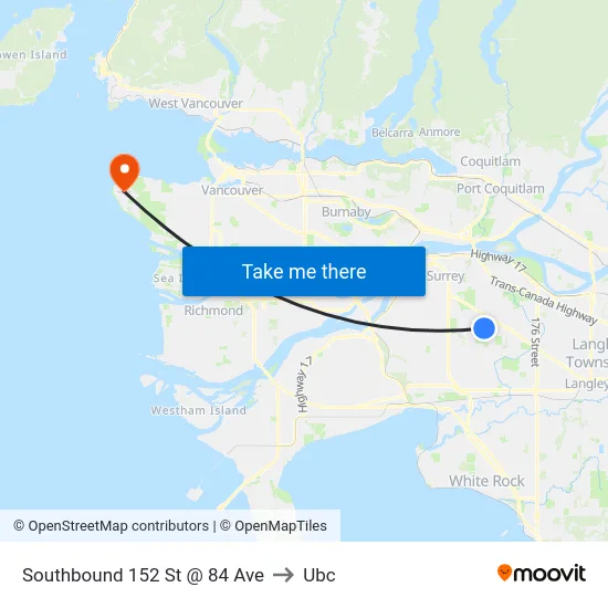 Southbound 152 St @ 84 Ave to Ubc map