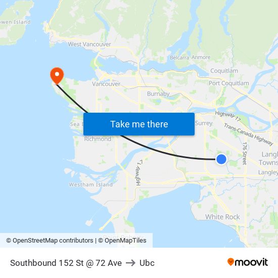 Southbound 152 St @ 72 Ave to Ubc map