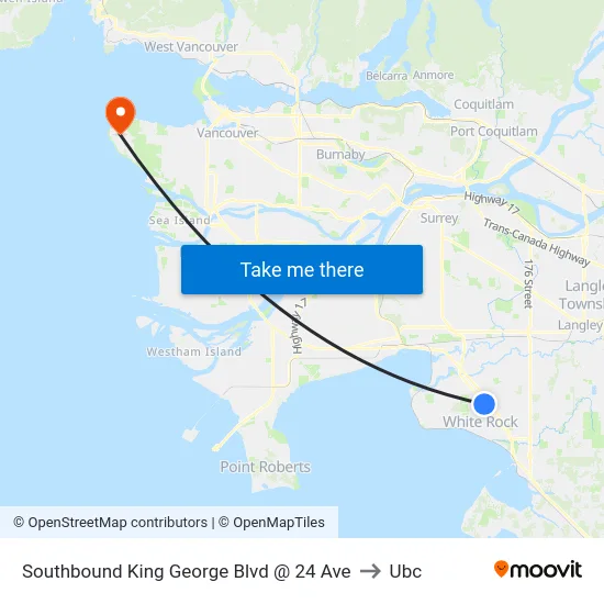 Southbound King George Blvd @ 24 Ave to Ubc map