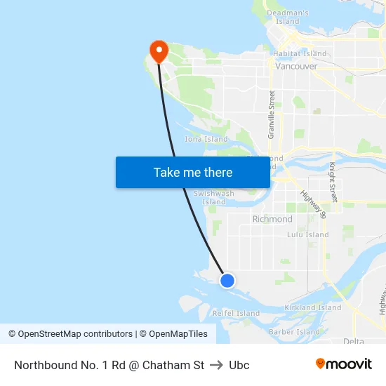 Northbound No. 1 Rd @ Chatham St to Ubc map