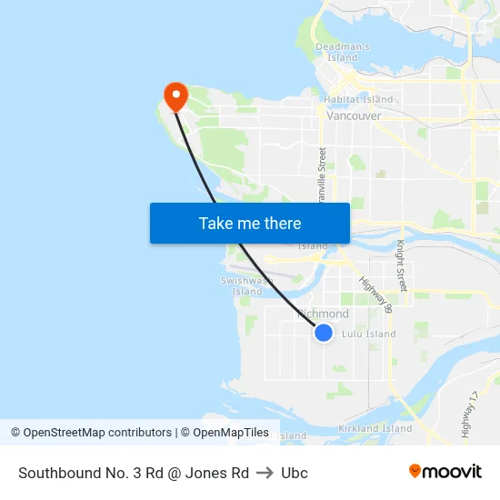 Southbound No. 3 Rd @ Jones Rd to Ubc map