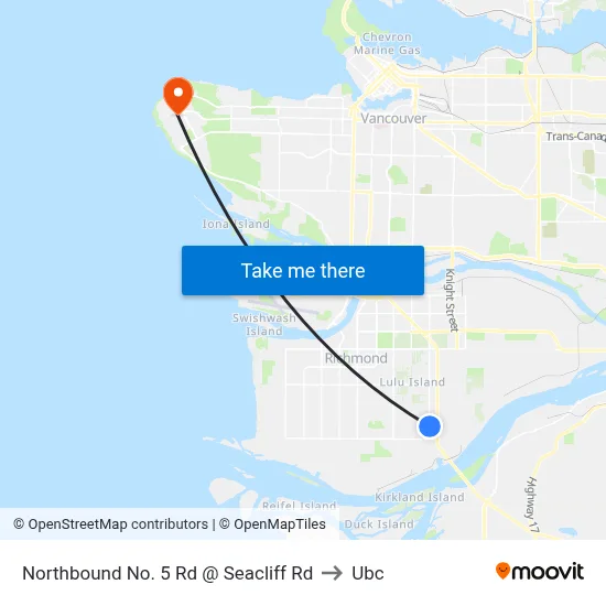Northbound No. 5 Rd @ Seacliff Rd to Ubc map