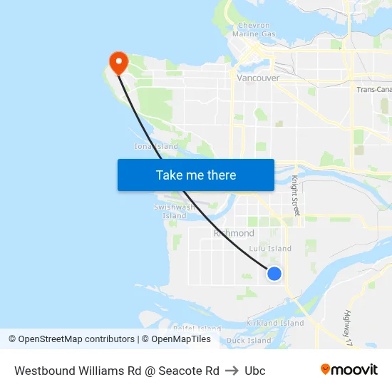 Westbound Williams Rd @ Seacote Rd to Ubc map