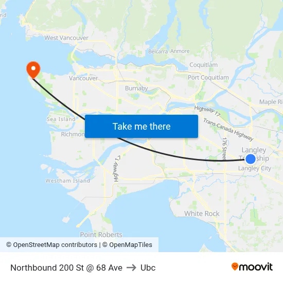 Northbound 200 St @ 68 Ave to Ubc map