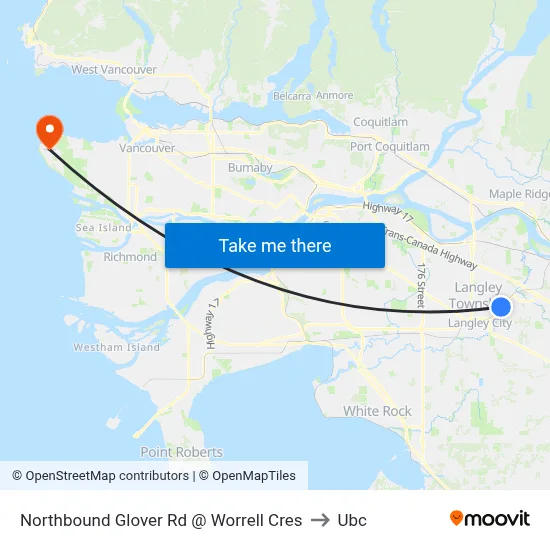 Northbound Glover Rd @ Worrell Cres to Ubc map