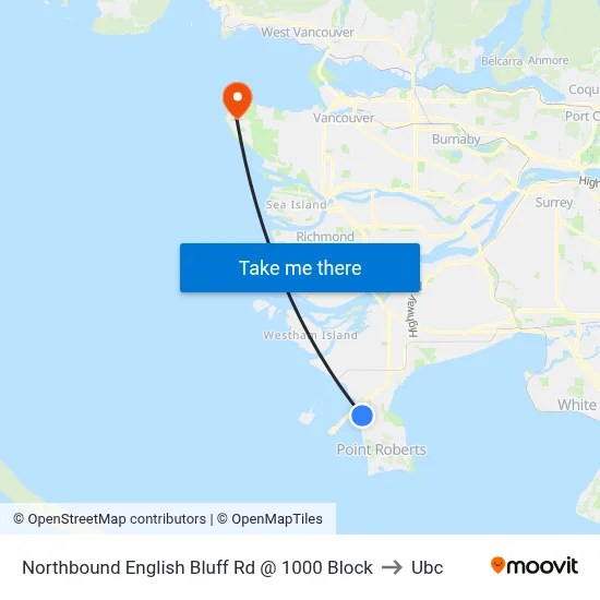 Northbound English Bluff Rd @ 1000 Block to Ubc map