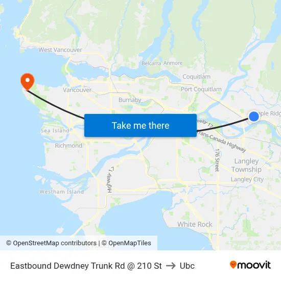 Eastbound Dewdney Trunk Rd @ 210 St to Ubc map