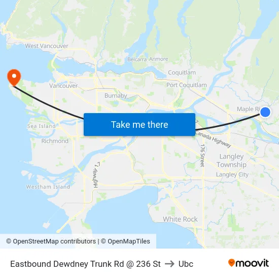 Eastbound Dewdney Trunk Rd @ 236 St to Ubc map