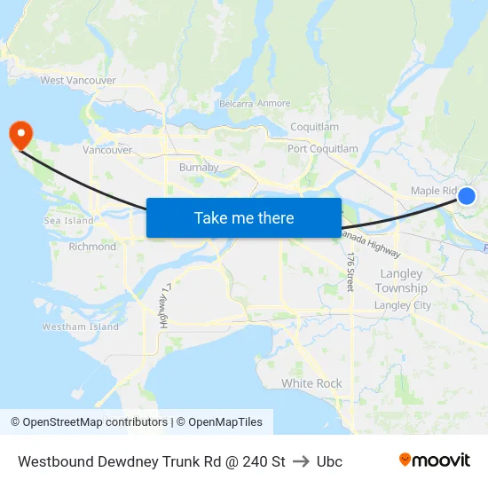 Westbound Dewdney Trunk Rd @ 240 St to Ubc map