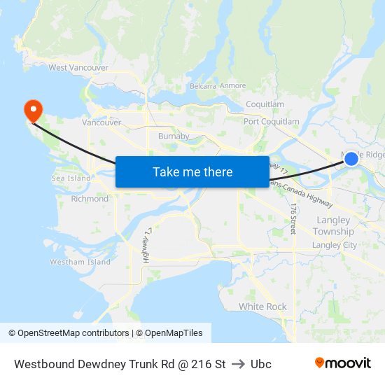 Westbound Dewdney Trunk Rd @ 216 St to Ubc map