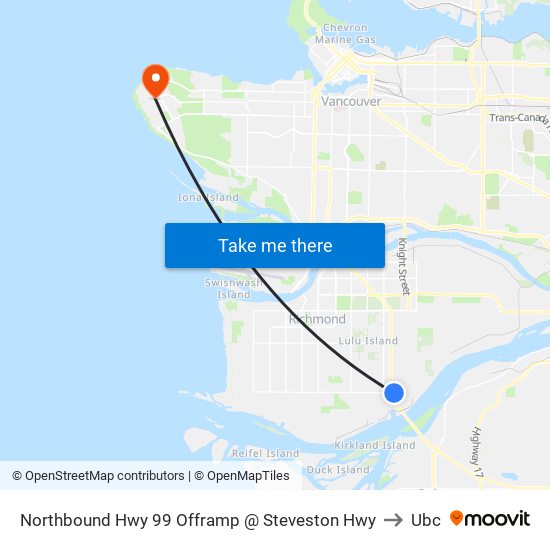 Northbound Hwy 99 Offramp @ Steveston Hwy to Ubc map