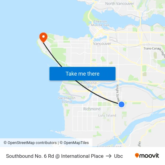 Southbound No. 6 Rd @ International Place to Ubc map