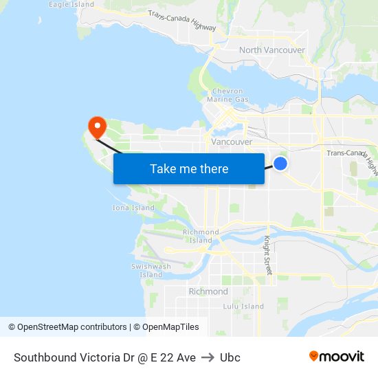 Southbound Victoria Dr @ E 22 Ave to Ubc map