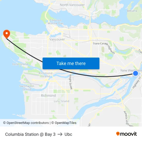 Columbia Station @ Bay 3 to Ubc map
