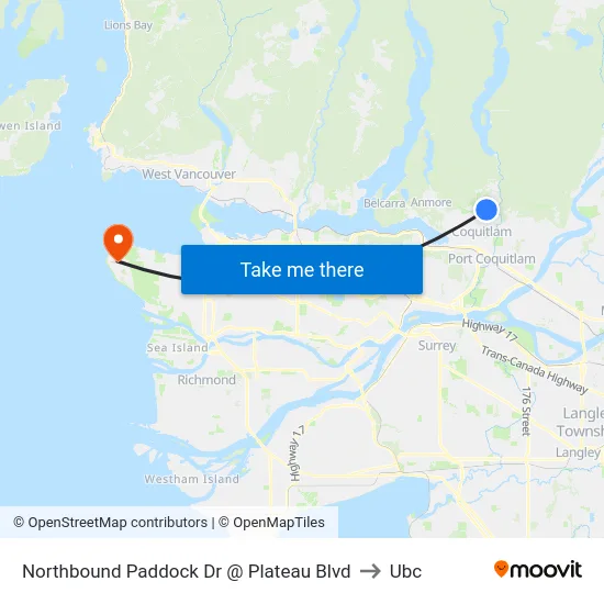 Northbound Paddock Dr @ Plateau Blvd to Ubc map