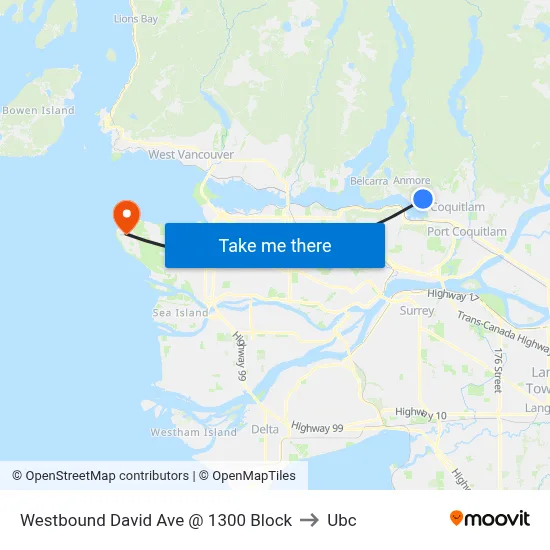 Westbound David Ave @ 1300 Block to Ubc map
