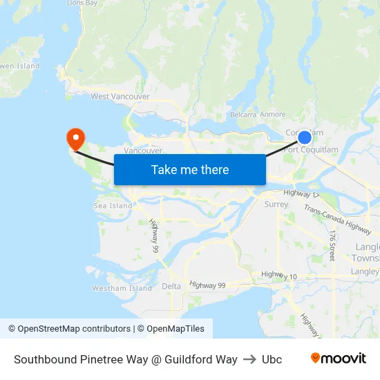 Southbound Pinetree Way @ Guildford Way to Ubc map