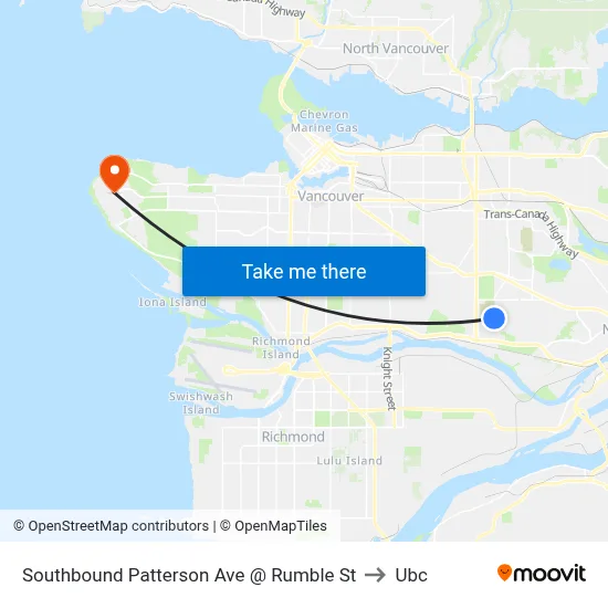 Southbound Patterson Ave @ Rumble St to Ubc map