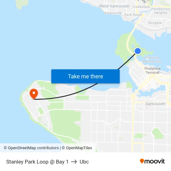 Stanley Park Loop @ Bay 1 to Ubc map