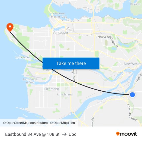 Eastbound 84 Ave @ 108 St to Ubc map