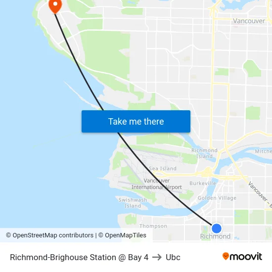 Richmond-Brighouse Station @ Bay 4 to Ubc map