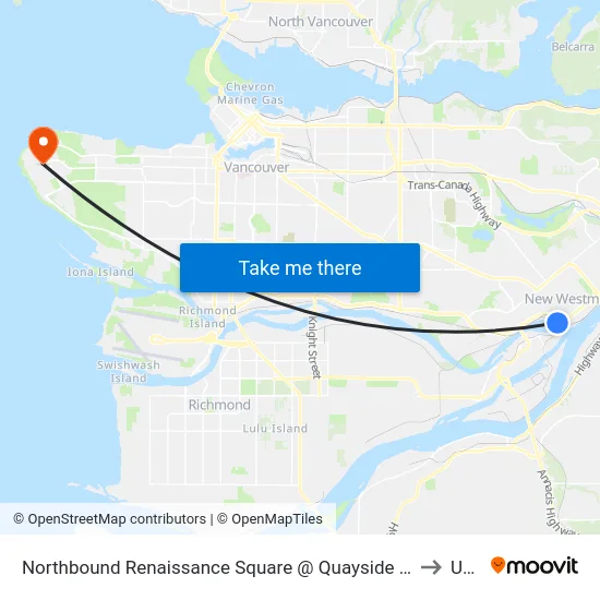 Northbound Renaissance Square @ Quayside Dr to Ubc map