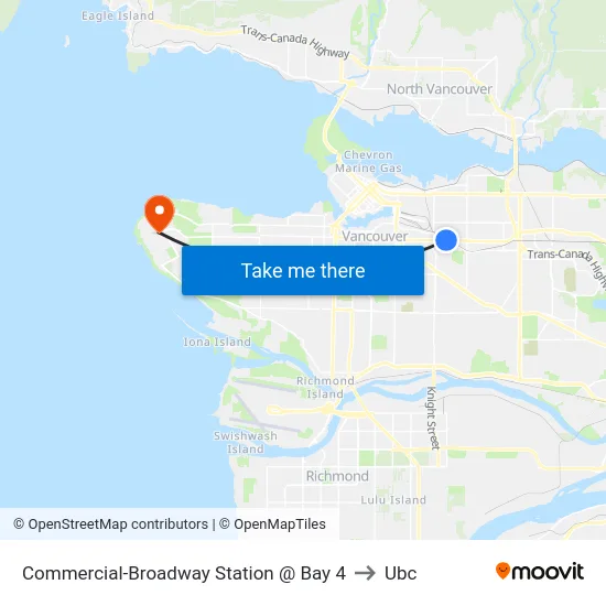 Commercial-Broadway Station @ Bay 4 to Ubc map