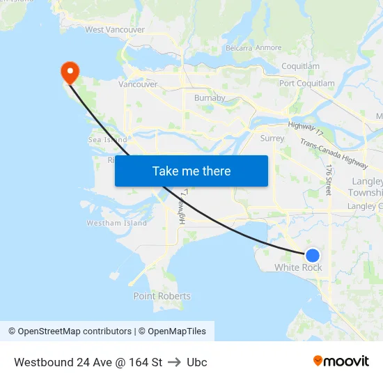 Westbound 24 Ave @ 164 St to Ubc map
