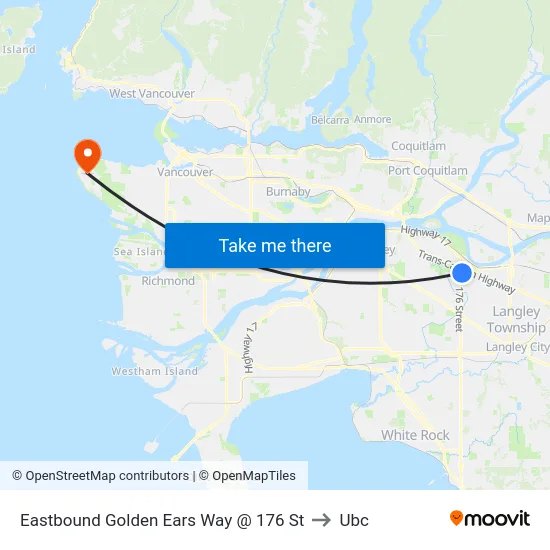 Eastbound Golden Ears Way @ 176 St to Ubc map