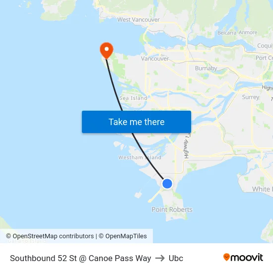 Southbound 52 St @ Canoe Pass Way to Ubc map