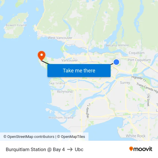 Burquitlam Station @ Bay 4 to Ubc map