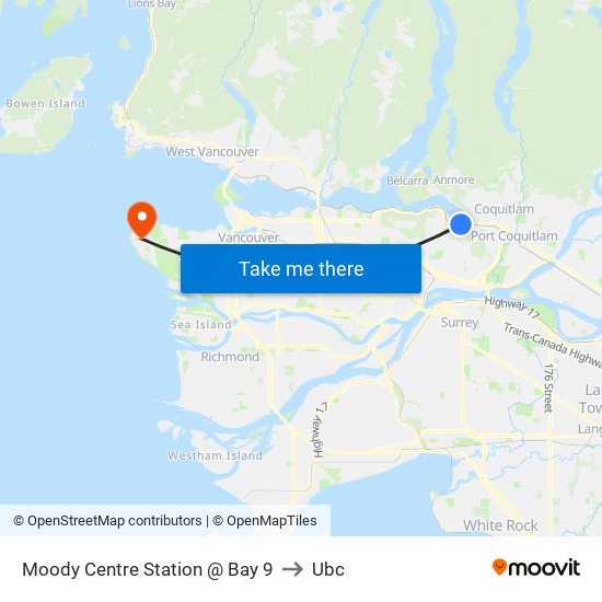 Moody Centre Station @ Bay 9 to Ubc map