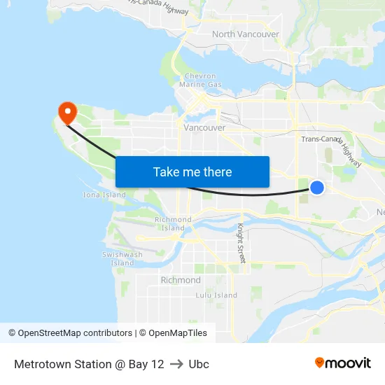 Metrotown Station @ Bay 12 to Ubc map