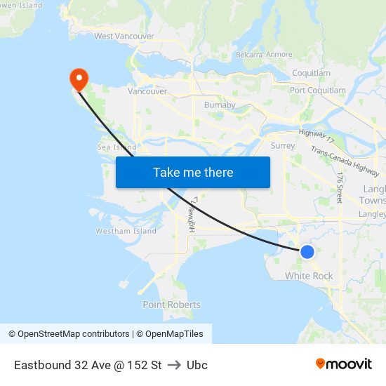 Eastbound 32 Ave @ 152 St to Ubc map